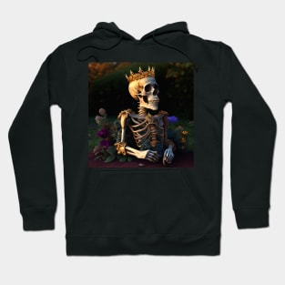 Skeleton in garden with golden crown happy Hoodie